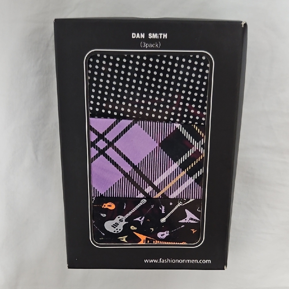 NEW Dan Smith Tie Set (3 Ties) in Gift Box Skinny Tie Black Purple Guitars Fun